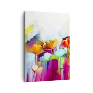 Quadro su tela - Stampe su Tela - Fiori astratti colorati su uno sfondo chiaro - 50x70cm - L'arcobaleno è fiorito - Decorazione murale moderna per soggiorno e camera da letto ARTTOR
