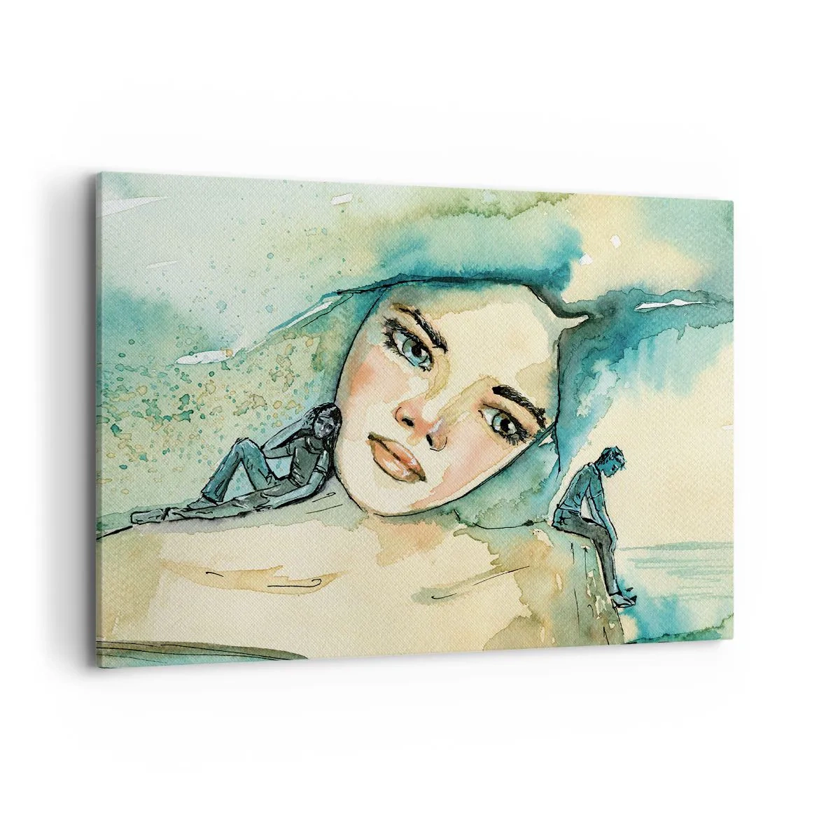 Quadro su tela - Stampe su Tela - Acquerello del volto di una donna con motivo riflettente - 100x70cm - Am I blue? - Decorazione murale moderna per soggiorno e camera da letto ARTTOR