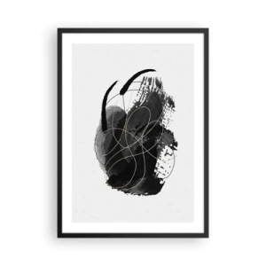 Poster in cornice nera - Una composizione astratta in nero con delicate linee dorate. - 50x70cm - Nato dal nero - Decorazione murale moderna per soggiorno e camera da letto ARTTOR