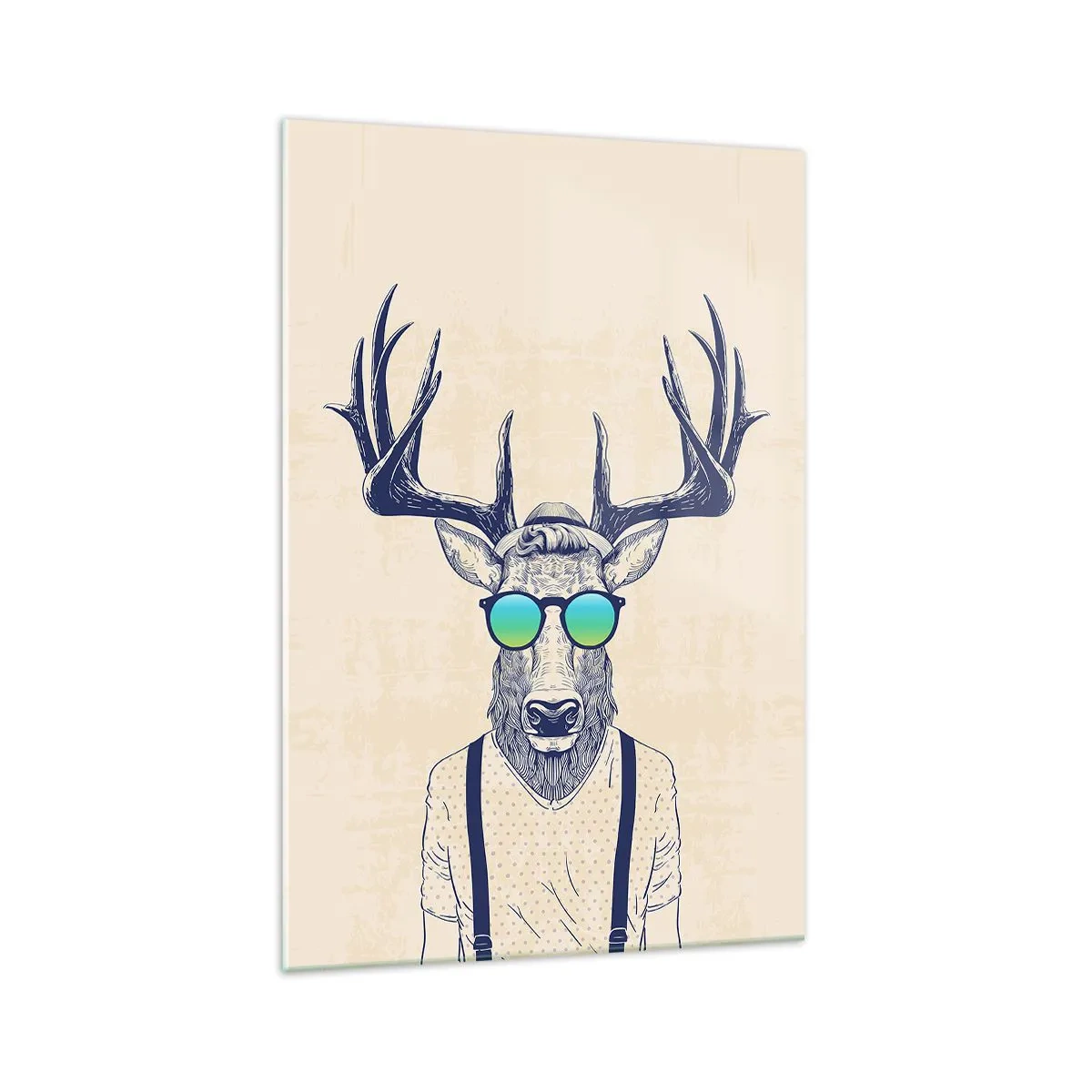 Quadro su vetro - Cervo stilizzato con occhiali da sole - 70x100cm - E chi ti aspettavi? - Decorazione murale moderna per soggiorno e camera da letto ARTTOR