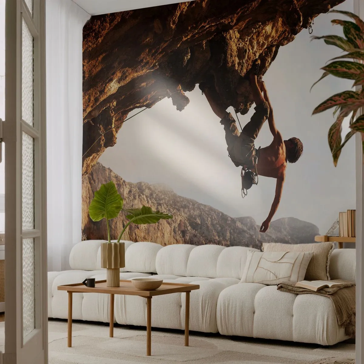 Fotomurali Premium Canvas - Il mondo ristretto in una mano sul bordo del masso - Isola di Kalimnos, Arrampicata, Paesaggio - 250x175 cm