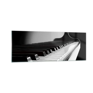 Quadro su vetro - Tasti del pianoforte in un'elegante ripresa in bianco e nero - 140x50cm - Armonia di forme e colori - Decorazione murale moderna per soggiorno e camera da letto ARTTOR