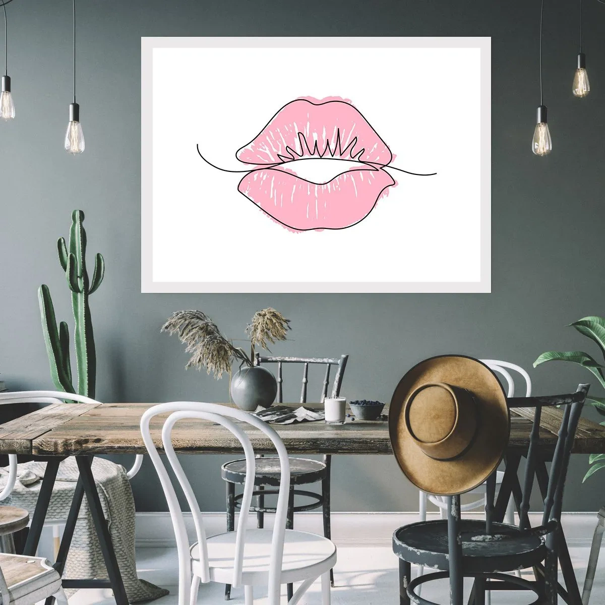 Poster - Disegno minimalista delle labbra in una tonalità rosa - 100x70cm - Pronti al bacio? - Decorazione murale moderna per soggiorno e camera da letto ARTTOR
