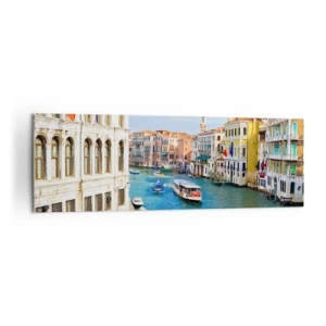 Quadro su tela - Stampe su Tela - Un canale veneziano con una gondola e edifici colorati - 160x50cm - Una circolazione stradale unica al mondo - Decorazione murale moderna per soggiorno e camera da letto ARTTOR