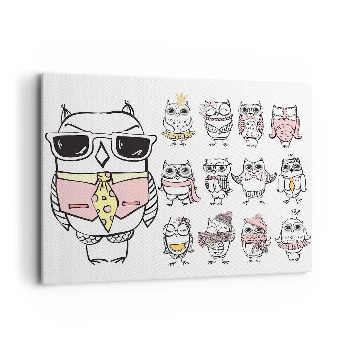 Quadro su tela - Stampe su Tela - Gufi in diversi stili e vestiti - 100x70cm - Tanti ruoli da svolgere - Decorazione murale moderna per soggiorno e camera da letto ARTTOR