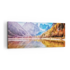 Quadro su tela - Stampe su Tela - Paesaggio montano autunnale con lago - 120x50cm - E nei monti è già autunno - Decorazione murale moderna per soggiorno e camera da letto ARTTOR
