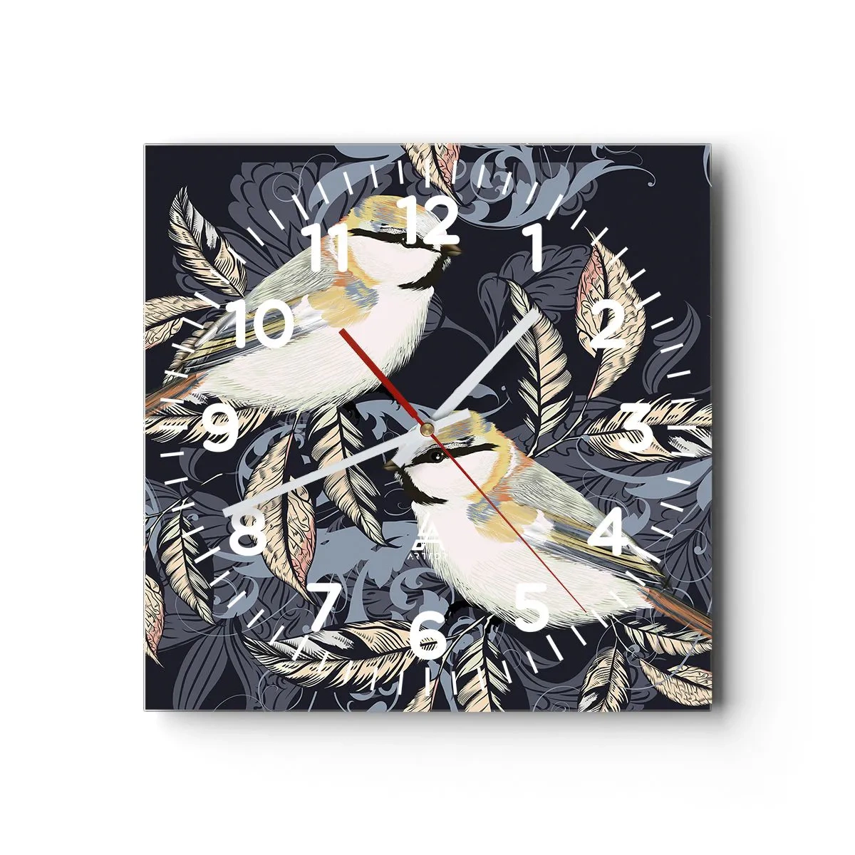 Orologio da parete - Orologio in Vetro - Cinguettio oro e blu - 30x30 cm