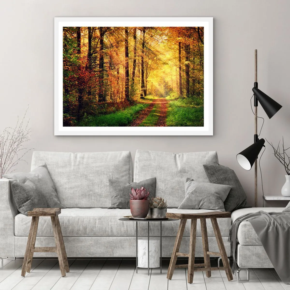Poster in cornice bianca - Il silenzio d'oro del bosco - 40x30 cm