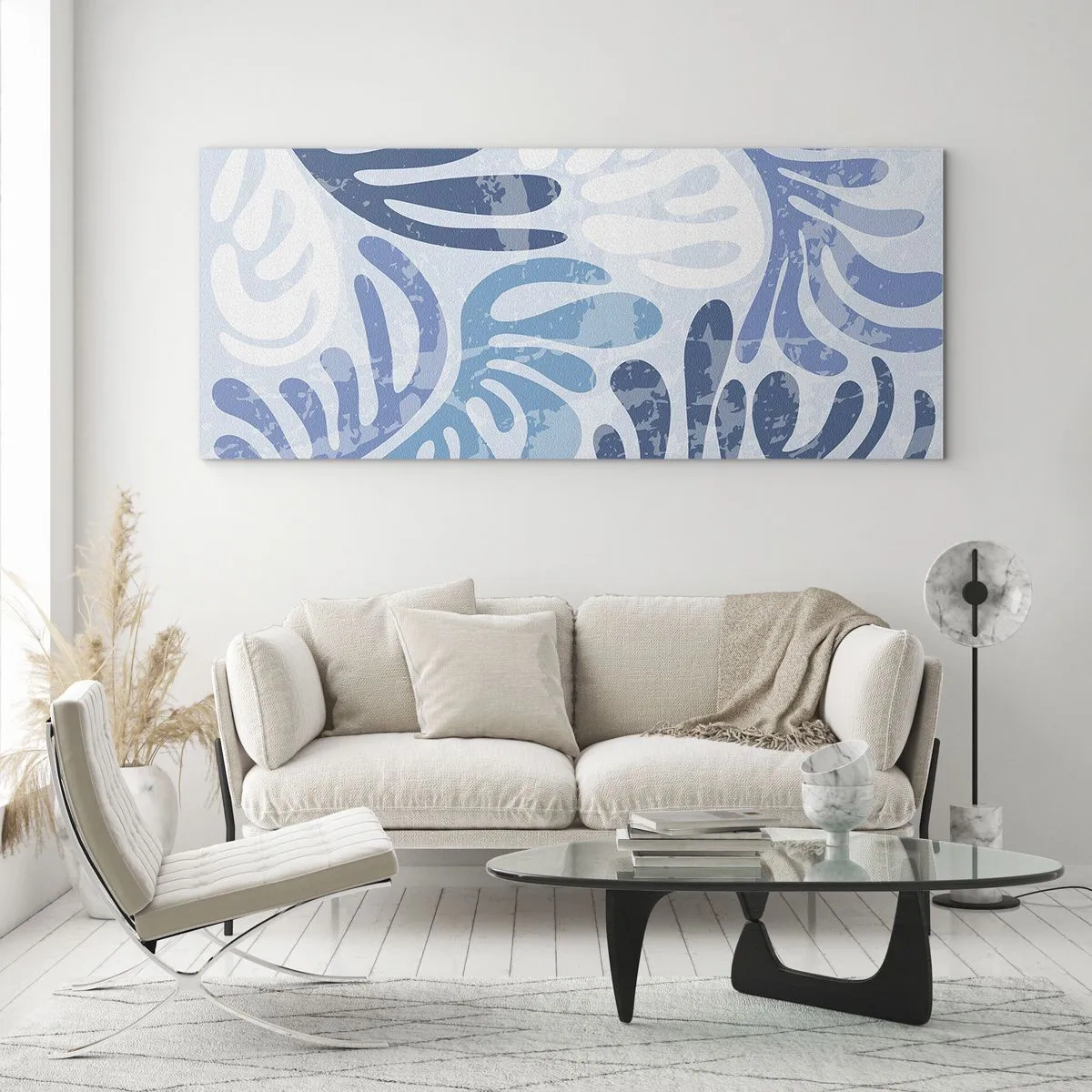 Quadro su vetro - Felci blu - 100x40 cm