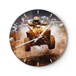 Orologio da parete - Orologio in Vetro - Un quad in movimento su una pista fangosa, guida dinamica fuoristrada - 30x30cm - No risk no fun - Decorazione murale moderna per soggiorno, cucina e camera da letto ARTTOR