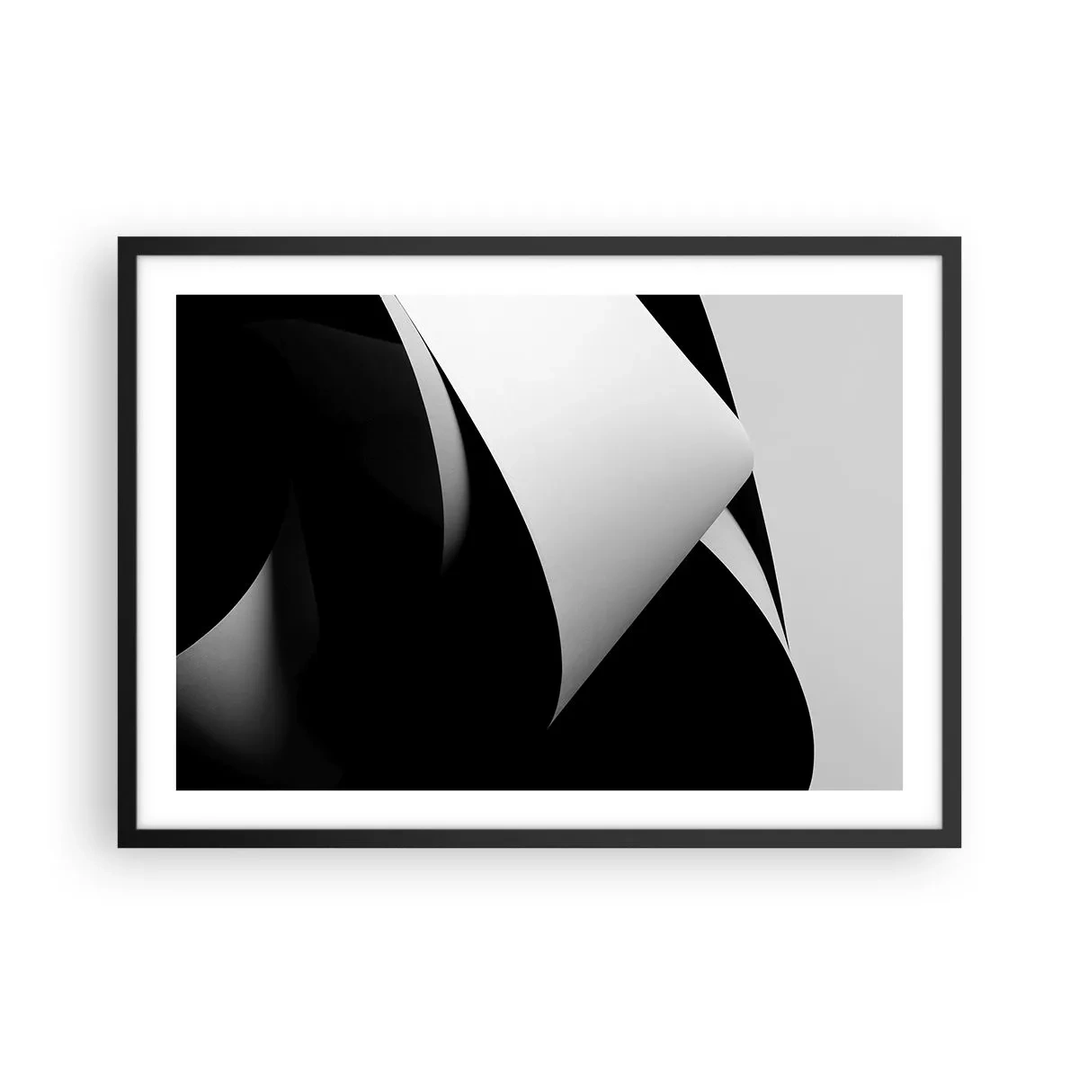 Poster in cornice nera - Forme astratte in bianco e nero con contrasti sorprendenti - 70x50cm - Piani di luce dalle profondità dell'ombra - Decorazione murale moderna per soggiorno e camera da letto ARTTOR