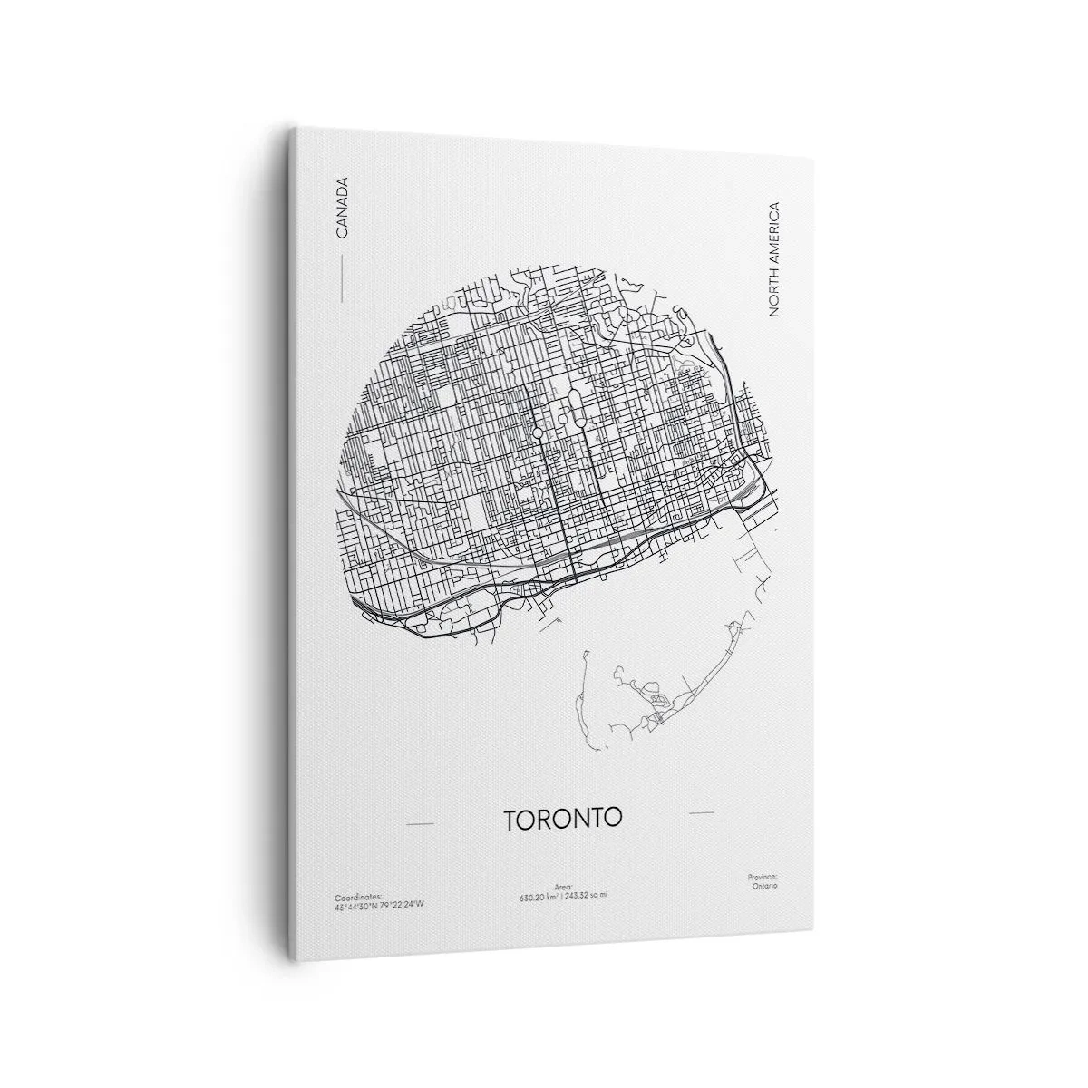 Quadro su tela - Stampe su Tela - Una mappa di Toronto in stile minimalista in bianco e nero - 50x70cm - Anatomia di Toronto - Decorazione murale moderna per soggiorno e camera da letto ARTTOR
