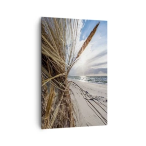 Quadro su tela - Stampe su Tela - Una spiaggia con erba secca sulle dune e vista sul mare - 80x120cm - L'incontro degli elementi - Decorazione murale moderna per soggiorno e camera da letto ARTTOR