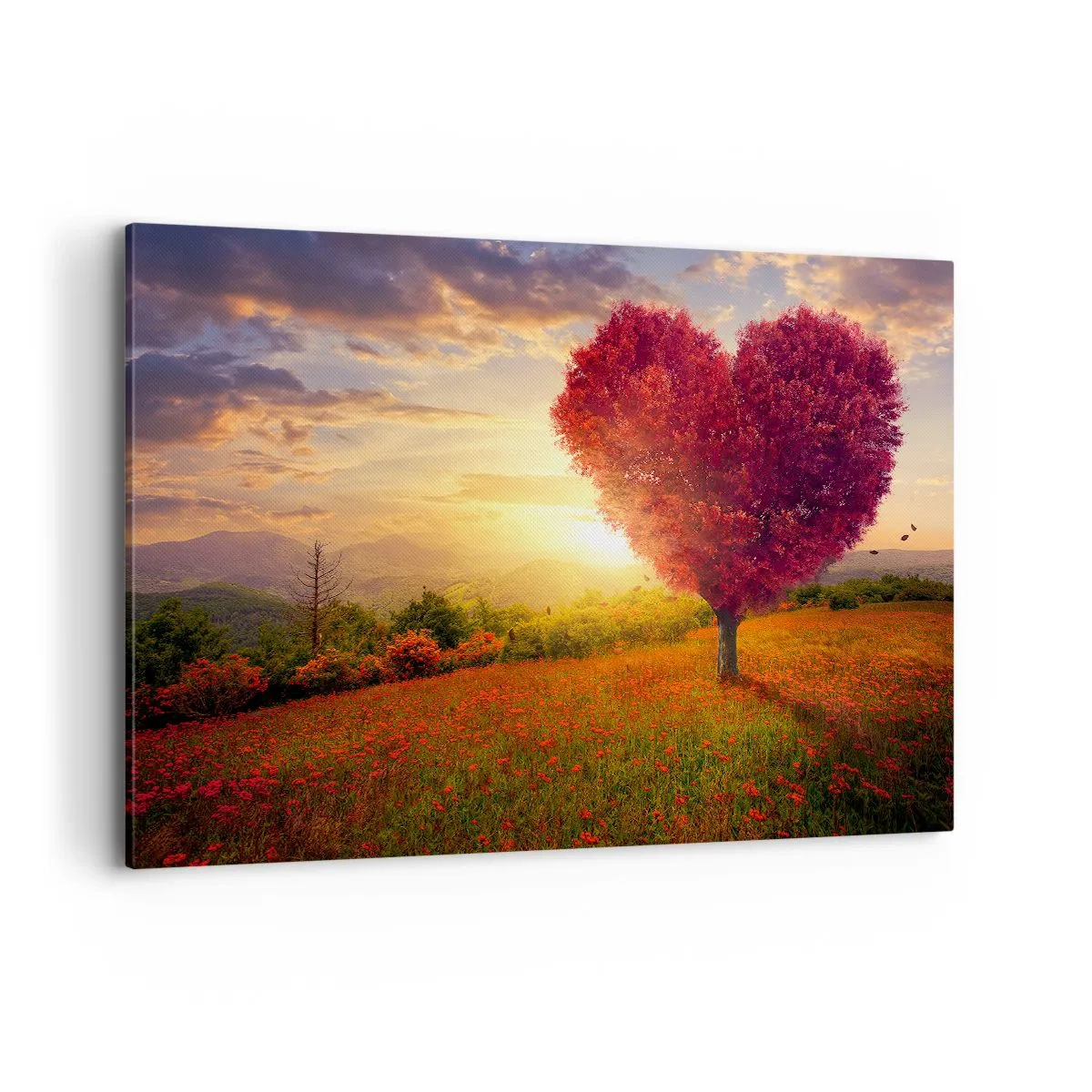 Quadro su tela - Stampe su Tela - Albero a forma di cuore al tramonto - 100x70cm - Ti prende al cuore - Decorazione murale moderna per soggiorno e camera da letto ARTTOR