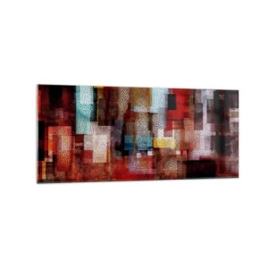 Quadro su vetro - Astrazione geometrica in intense tonalità di rosso - 120x50cm - Confusione aggrovigliata - Decorazione murale moderna per soggiorno e camera da letto ARTTOR