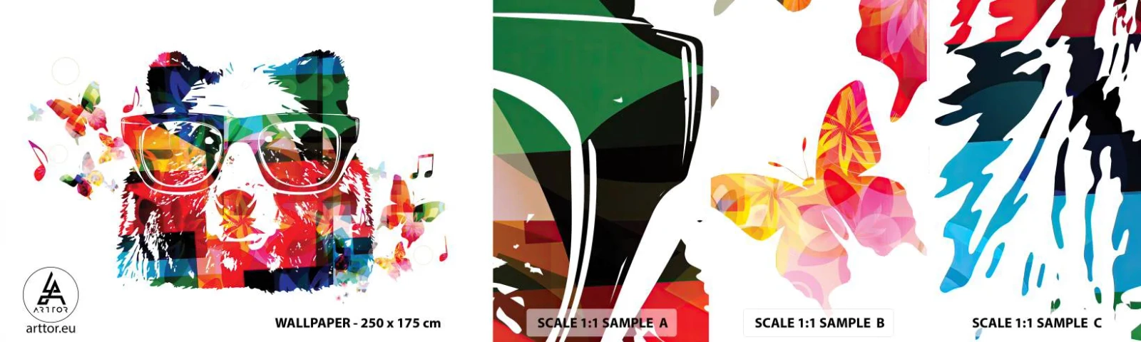 Campione di Fotomurale Adesivo Deluxe Sticker - Mi piace! - Astrazione, Orso, Occhiali - 100x30 cm