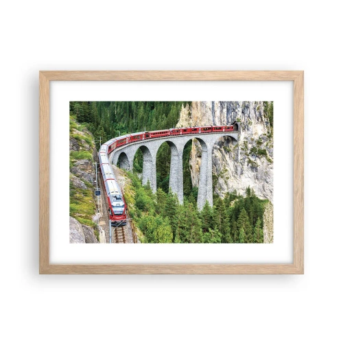 Poster in cornice rovere chiaro - Il treno tra i monti - 40x30 cm
