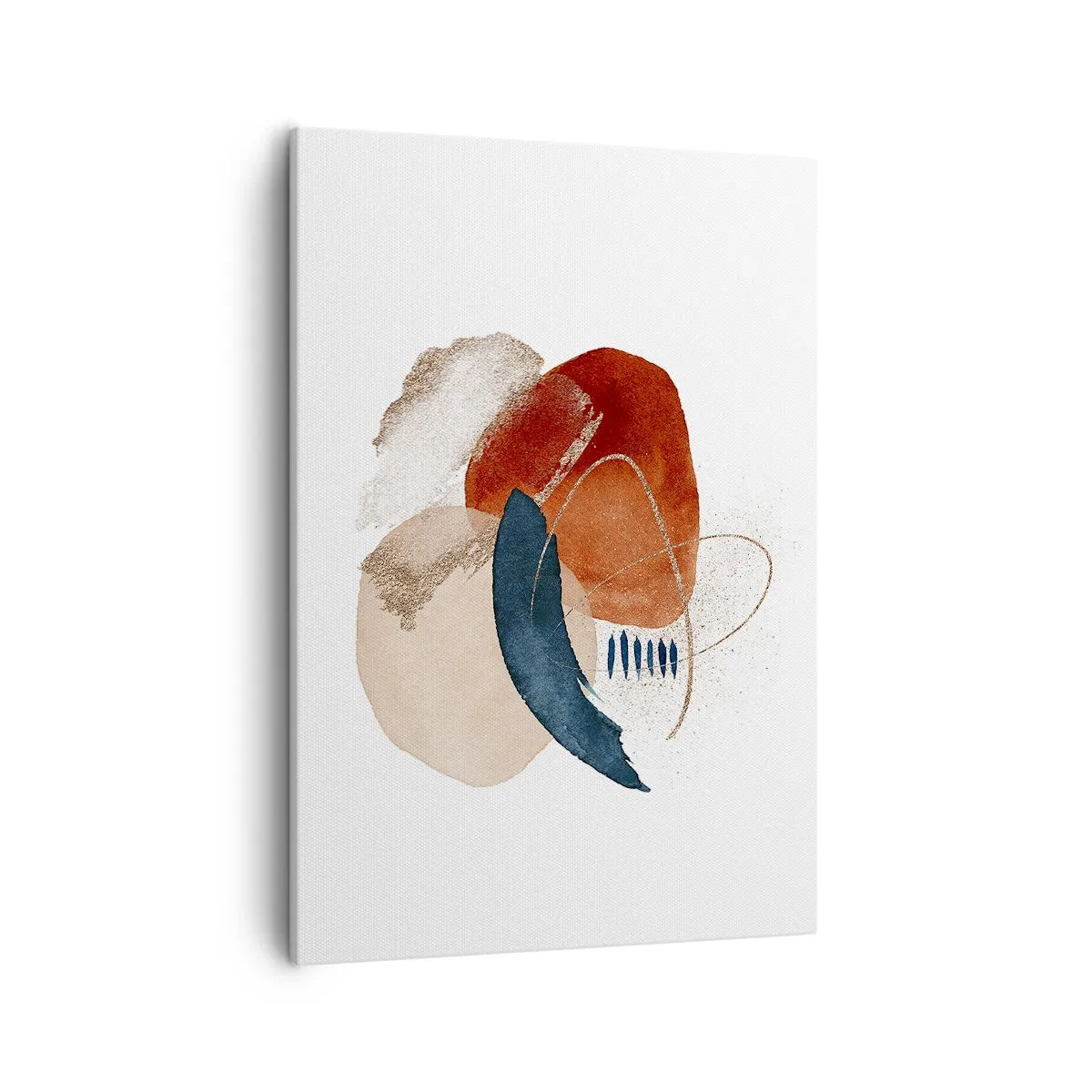 Quadro su tela - Stampe su Tela - Una composizione astratta con macchie nelle tonalità della terra e del blu navy. - 50x70cm - Composizione ovale - Decorazione murale moderna per soggiorno e camera da letto ARTTOR
