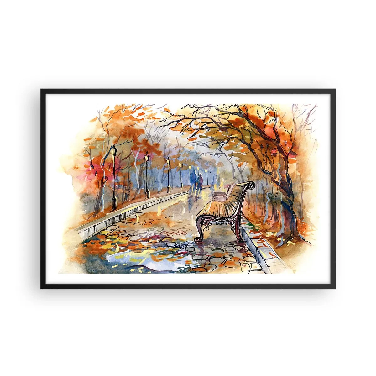 Poster in cornice nera - Passeggiando insieme l'autunno - 91x61 cm