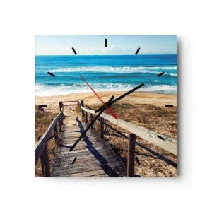Orologio da parete - Orologio in Vetro - Sentiero in legno che conduce alla spiaggia - 30x30cm - Corri! - Decorazione murale moderna per soggiorno e camera da letto ARTTOR