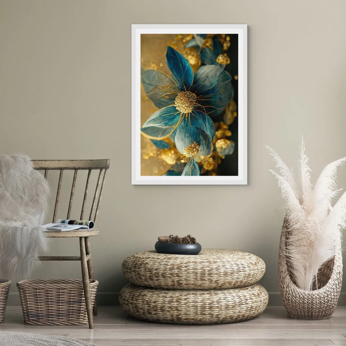 Poster in cornice bianca - Fiorire d'oro - 30x40 cm