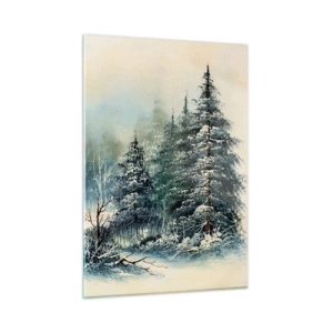 Quadro su vetro - Foresta invernale con alberi innevati contro il cielo - 50x70cm - Pronti al Natale - Decorazione murale moderna per soggiorno e camera da letto ARTTOR