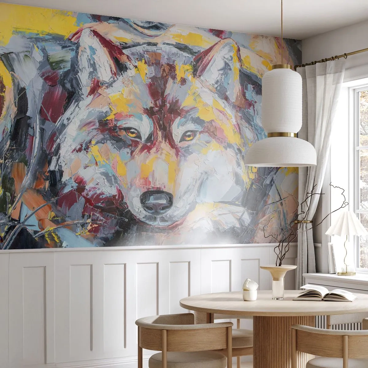 Fotomurali Premium Canvas - Pace tra i suoi - Astrazione, Lupo, Pittura - 250x175 cm