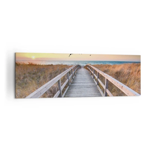 Quadro su tela - Stampe su Tela - Molo di legno che conduce alla spiaggia al tramonto - 160x50cm - Spazio per volare - Decorazione murale moderna per soggiorno e camera da letto ARTTOR