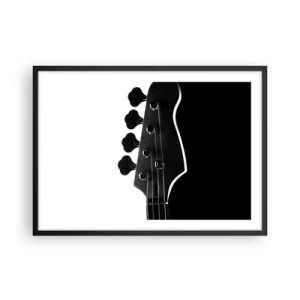 Poster in cornice nera - Sagoma in bianco e nero della paletta di un basso - 70x50cm - Silenzio rock - Decorazione murale moderna per soggiorno e camera da letto ARTTOR