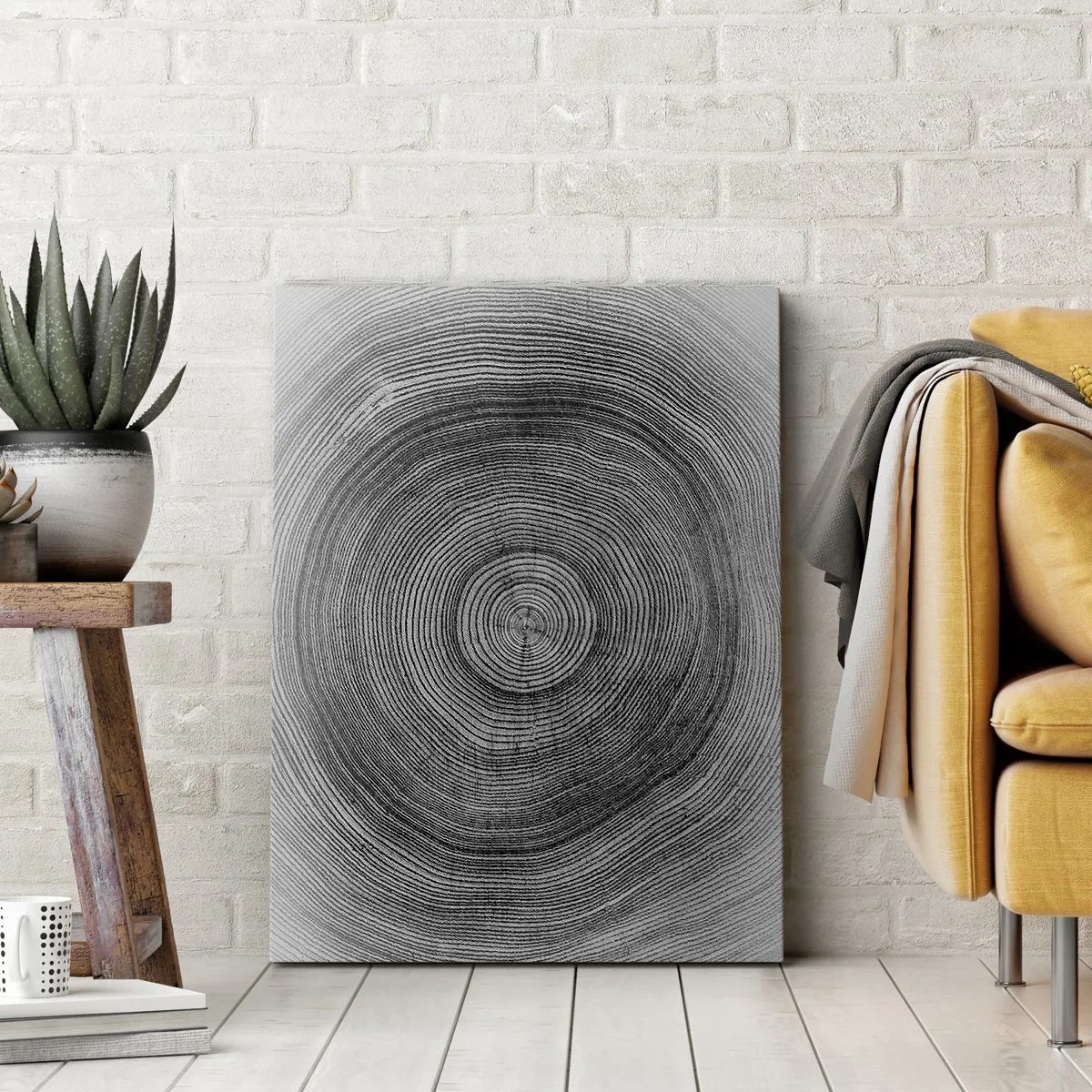 Quadro su tela - Stampe su Tela - Modello di anelli di un albero in bianco e nero che mostra una sezione trasversale del tronco - 80x120cm - I segni del tempo - Decorazione murale moderna per soggiorno e camera da letto ARTTOR