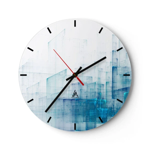 Orologio da parete - Orologio in Vetro - Forme geometriche astratte nei toni del blu su sfondo bianco - 30x30cm - E lo spazio fu - Decorazione murale moderna per soggiorno, cucina e camera da letto ARTTOR