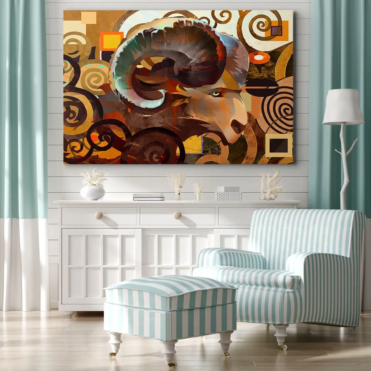 Quadro su tela - Stampe su Tela - Un ariete simbolico in una composizione astratta - 100x70cm - Magie - religioni - riti - Decorazione murale moderna per soggiorno e camera da letto ARTTOR