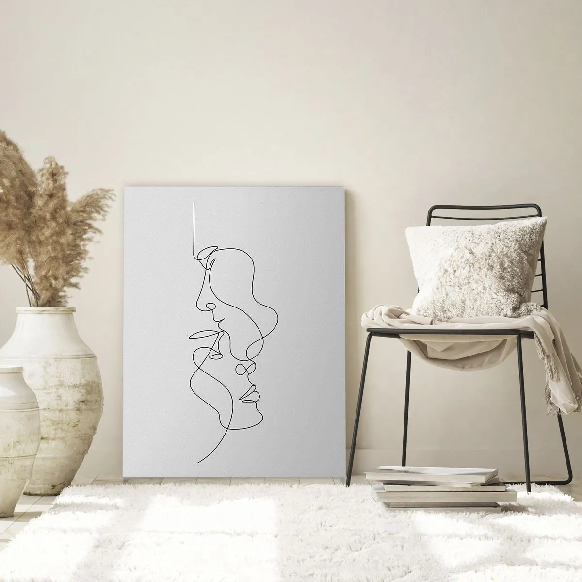 Quadro su vetro - Un delicato disegno di due volti in un unico contorno - 50x70cm - Il calore dei desideri malinconici - Decorazione murale moderna per soggiorno e camera da letto ARTTOR