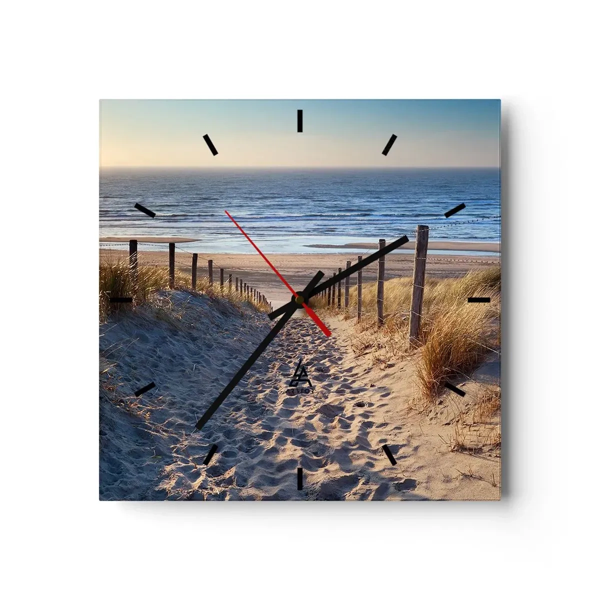 Orologio da parete - Orologio in Vetro - Sentiero tra le dune che conduce alla spiaggia - 30x30cm - Rumore del mare, uccelli che cantano, spiaggia selvatica tra i cespugli... - Decorazione murale moderna per soggiorno e camera da letto ARTTOR