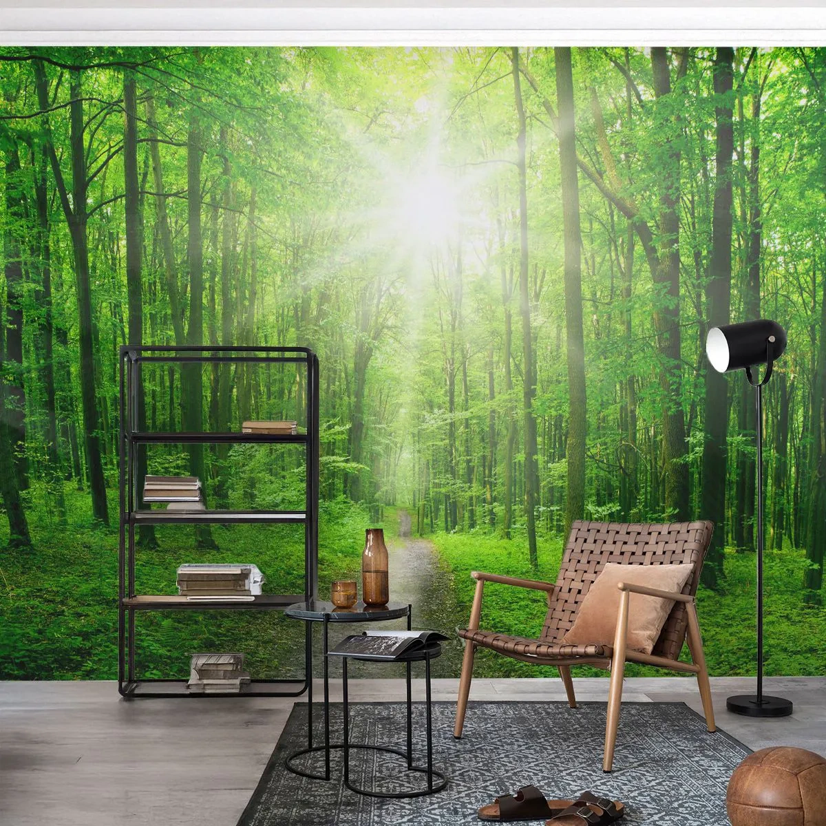 Fotomurali Premium Canvas - Sentiero nel bosco con raggi di sole - 100x70cm - Cattedrale verde - Decorazione murale moderna per soggiorno e camera da letto ARTTOR