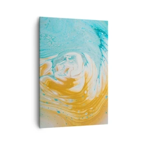 Quadro su tela - Stampe su Tela - Onde astratte nei toni del blu e dell'oro su tela - 70x100cm - Vortice pastello - Decorazione murale moderna per soggiorno e camera da letto ARTTOR