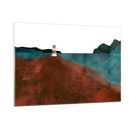 Quadro su vetro - Un faro sullo sfondo di un mare turchese e scogliere rosse - 120x80cm - Contemplando il mare - Decorazione murale moderna per soggiorno e camera da letto ARTTOR