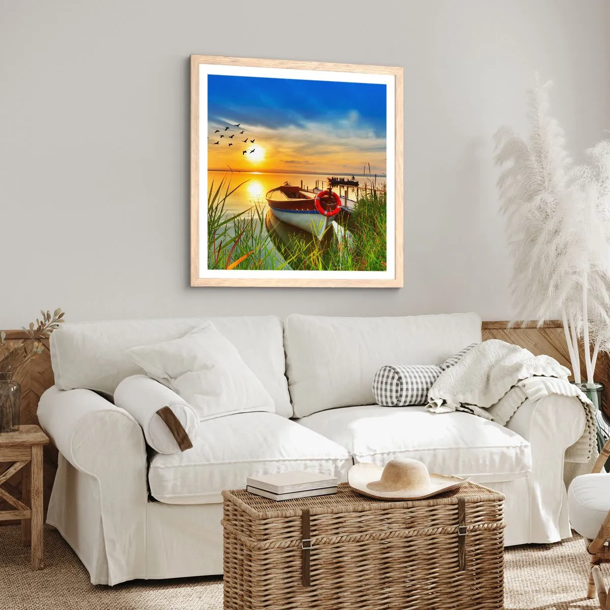 Poster in cornice rovere chiaro - I cormorano volano già via - 30x30 cm