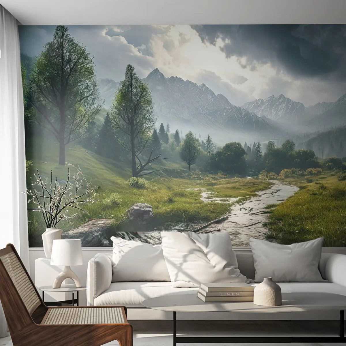 Fotomurali Premium Sand - Andata e ritorno - Paesaggio montano, Fiume, foresta - 100x70 cm