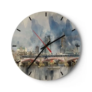 Orologio da parete - Orologio in Vetro - Ponte di Londra e skyline in stile acquerello - 30x30cm - Londra in tutta la sua bellezza - Decorazione murale moderna per soggiorno, cucina e camera da letto ARTTOR