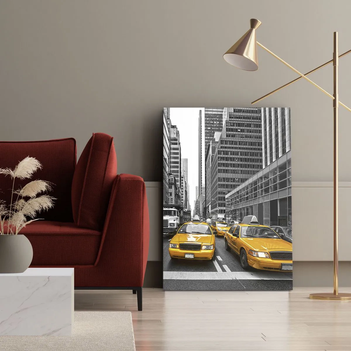 Quadro su tela - Stampe su Tela - Taxi gialli per le strade di New York - 80x120cm - Siamo noi che coloriamo la città - Decorazione murale moderna per soggiorno e camera da letto ARTTOR