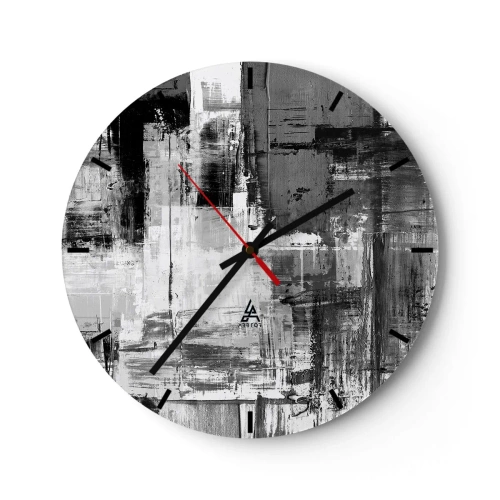 Orologio da parete - Orologio in Vetro - Astrazione in bianco e nero con texture a pennellate - 30x30cm - Il grigio è bello - Decorazione murale moderna per soggiorno, cucina e camera da letto ARTTOR