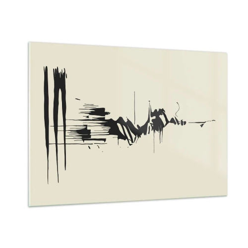 Quadro su vetro - Linee e punti neri dinamici su uno sfondo chiaro in stile astratto. - 100x70cm - Astrazione frettolosa - Decorazione murale moderna per soggiorno e camera da letto ARTTOR