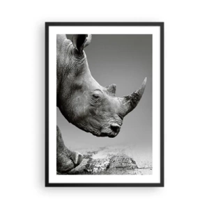 Poster in cornice nera - Primo piano in bianco e nero della testa di un rinoceronte - 50x70cm - Forza irrefrenabile - Decorazione murale moderna per soggiorno e camera da letto ARTTOR