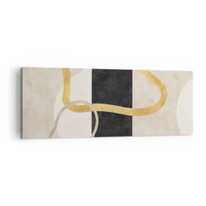 Quadro su tela - Stampe su Tela - Un design minimalista con forme ad anello in oro e nero. - 140x50cm - Forme intrecciate - Decorazione murale moderna per soggiorno e camera da letto ARTTOR