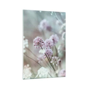 Quadro su vetro - Fiori delicati in tonalità pastello - 70x100cm - Le dolci filigrane delle erbe - Decorazione murale moderna per soggiorno e camera da letto ARTTOR