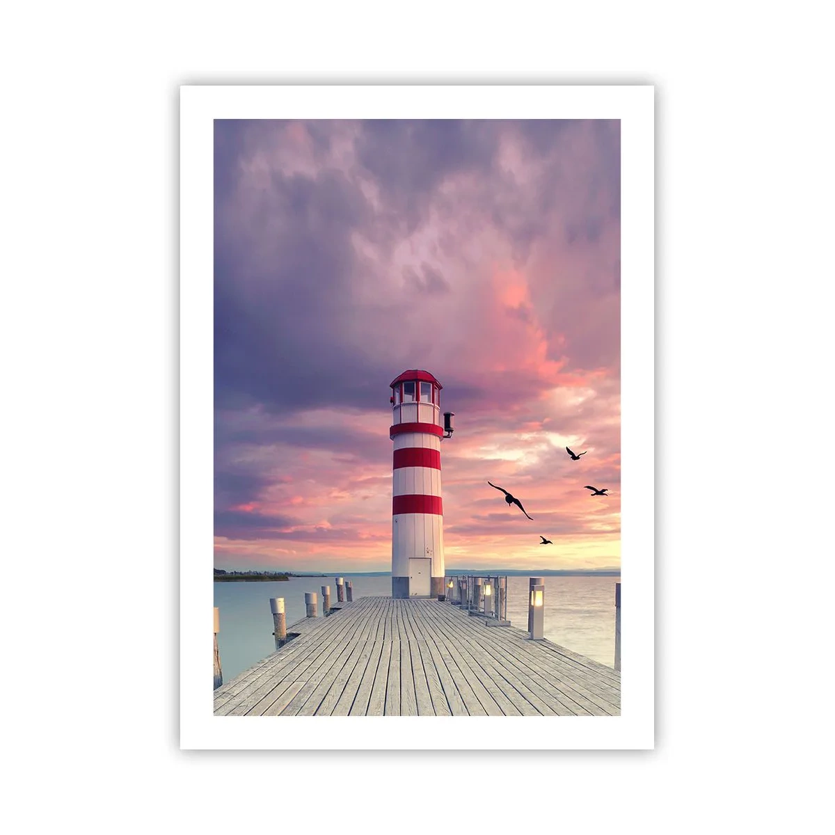 Poster - Faro sullo sfondo del tramonto - 50x70cm - Tempo di tornare in porto - Decorazione murale moderna per soggiorno e camera da letto ARTTOR