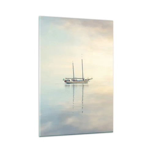 Quadro su vetro - Una barca su un mare calmo in una luce soffusa - 80x120cm - Silenzio in mare - Decorazione murale moderna per soggiorno e camera da letto ARTTOR