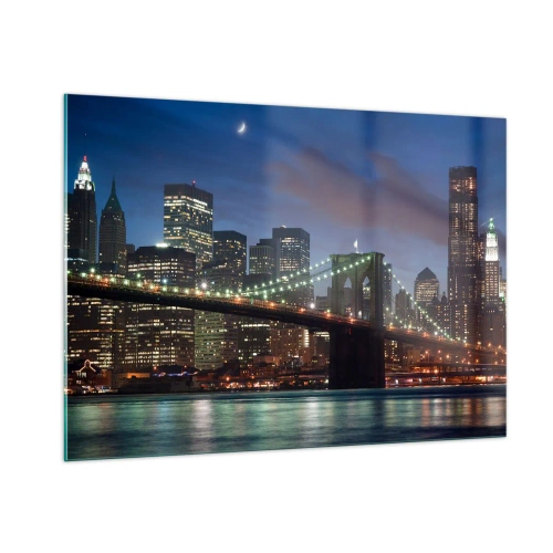 Quadro su vetro - Panorama della città con il ponte illuminato dalle luci notturne - 100x70cm - Notte illuminata - Decorazione murale moderna per soggiorno e camera da letto ARTTOR