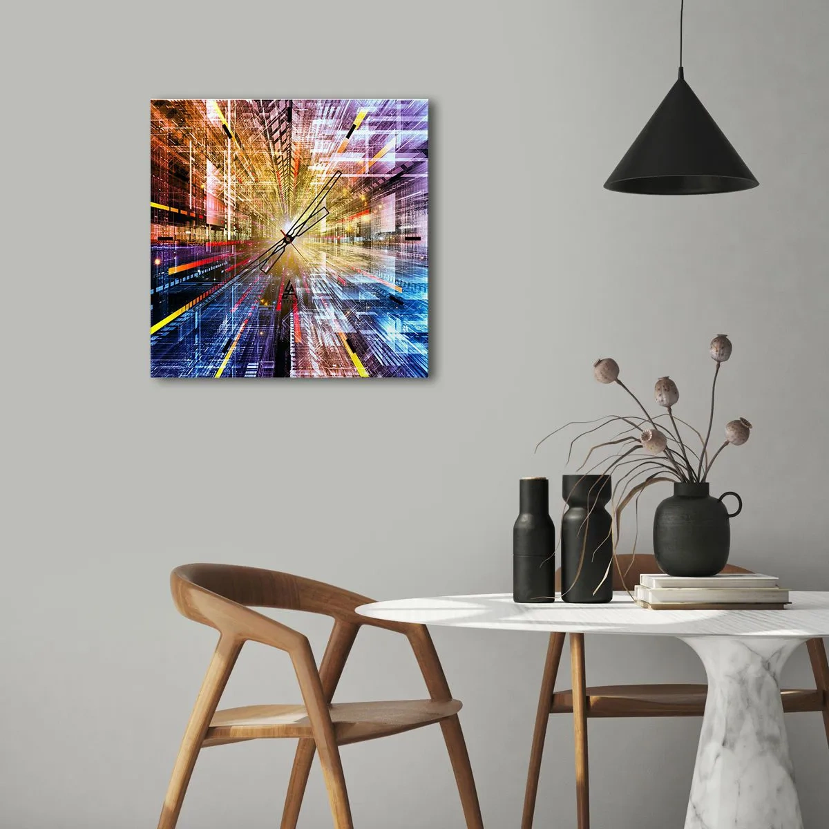 Orologio da parete - Orologio in Vetro - Luci dinamiche in un corridoio futuristico - 30x30cm - Corridoio di luce - Decorazione murale moderna per soggiorno e camera da letto ARTTOR